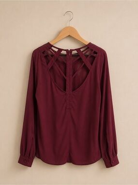 NWT Buckle Rhododendrom Open Back Sheer Blouse Size Small Scoop Neck BKE